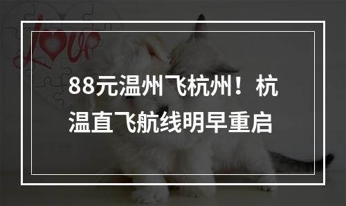 88元温州飞杭州！杭温直飞航线明早重启