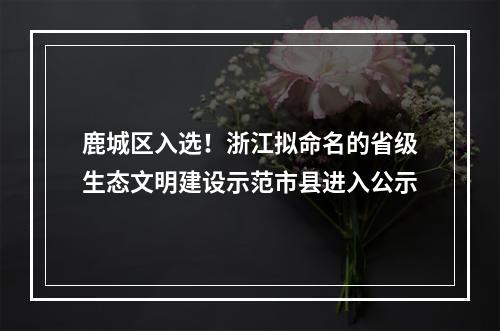 鹿城区入选！浙江拟命名的省级生态文明建设示范市县进入公示