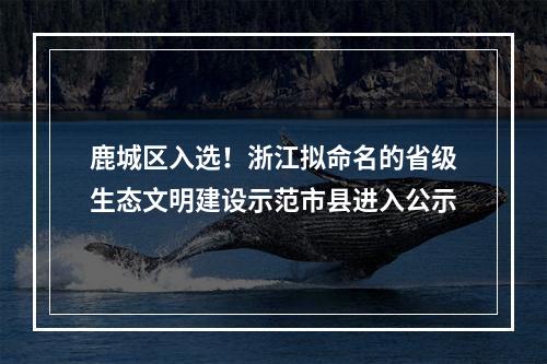 鹿城区入选！浙江拟命名的省级生态文明建设示范市县进入公示
