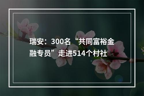 瑞安：300名“共同富裕金融专员”走进514个村社