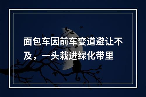 面包车因前车变道避让不及，一头栽进绿化带里
