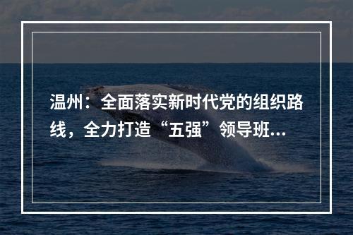 温州：全面落实新时代党的组织路线，全力打造“五强”领导班子