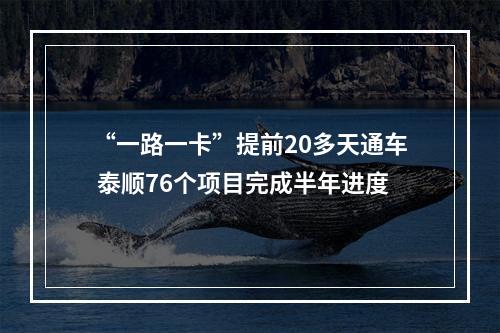 “一路一卡”提前20多天通车 泰顺76个项目完成半年进度