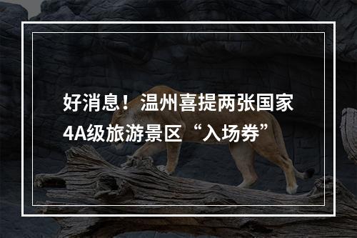 好消息！温州喜提两张国家4A级旅游景区“入场券”