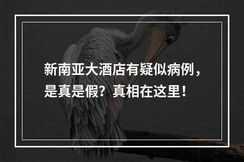 新南亚大酒店有疑似病例，是真是假？真相在这里！