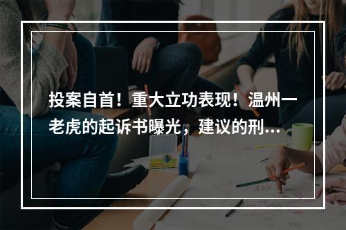 投案自首！重大立功表现！温州一老虎的起诉书曝光，建议的刑期在...