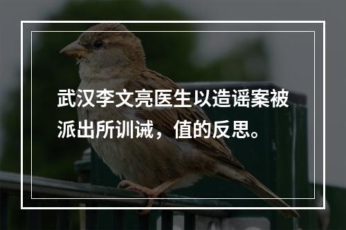 武汉李文亮医生以造谣案被派出所训诫，值的反思。