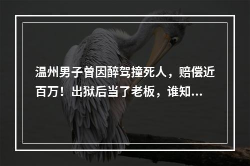 温州男子曾因醉驾撞死人，赔偿近百万！出狱后当了老板，谁知…