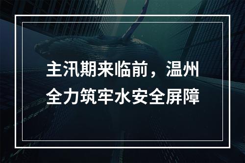 主汛期来临前，温州全力筑牢水安全屏障