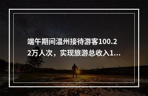 端午期间温州接待游客100.22万人次，实现旅游总收入11.626亿元