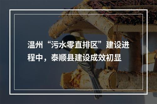 温州“污水零直排区”建设进程中，泰顺县建设成效初显