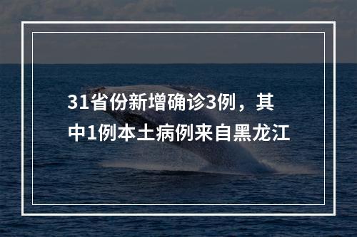 31省份新增确诊3例，其中1例本土病例来自黑龙江