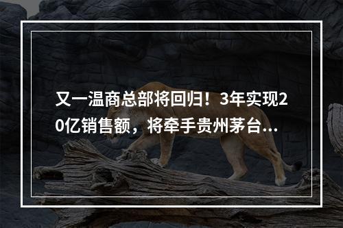 又一温商总部将回归！3年实现20亿销售额，将牵手贵州茅台……