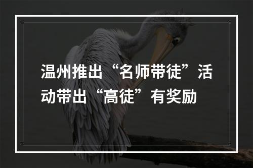 温州推出“名师带徒”活动带出“高徒”有奖励