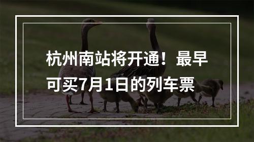 杭州南站将开通！最早可买7月1日的列车票