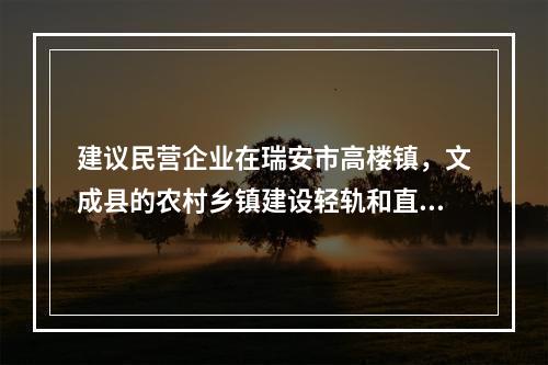 建议民营企业在瑞安市高楼镇，文成县的农村乡镇建设轻轨和直升机场
