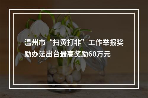 温州市“扫黄打非”工作举报奖励办法出台最高奖励60万元