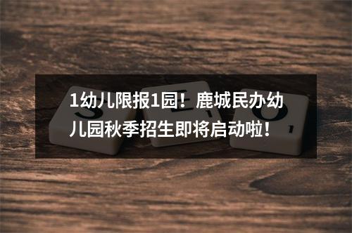 1幼儿限报1园！鹿城民办幼儿园秋季招生即将启动啦！