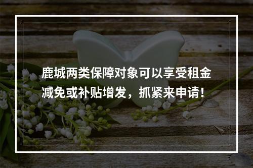 鹿城两类保障对象可以享受租金减免或补贴增发，抓紧来申请！