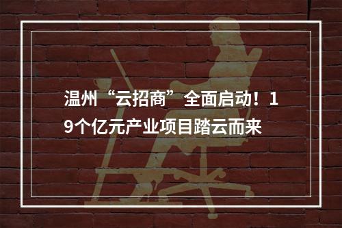 温州“云招商”全面启动！19个亿元产业项目踏云而来