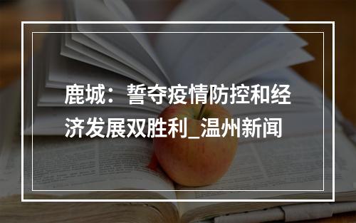 鹿城：誓夺疫情防控和经济发展双胜利_温州新闻