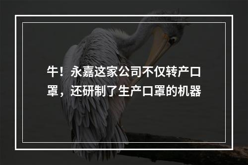牛！永嘉这家公司不仅转产口罩，还研制了生产口罩的机器