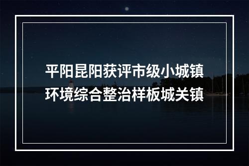 平阳昆阳获评市级小城镇环境综合整治样板城关镇