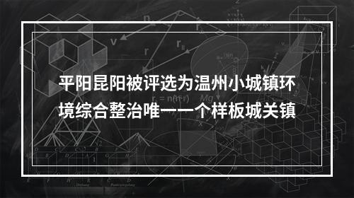 平阳昆阳被评选为温州小城镇环境综合整治唯一一个样板城关镇