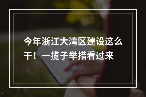 今年浙江大湾区建设这么干！一揽子举措看过来
