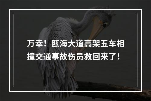 万幸！瓯海大道高架五车相撞交通事故伤员救回来了！