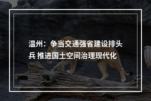 温州：争当交通强省建设排头兵 推进国土空间治理现代化