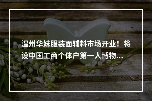温州华妹服装面辅料市场开业！将设中国工商个体户第一人博物馆