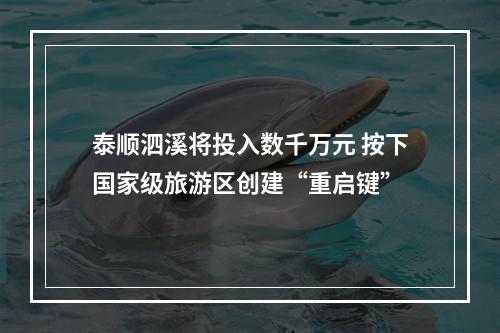 泰顺泗溪将投入数千万元 按下国家级旅游区创建“重启键”