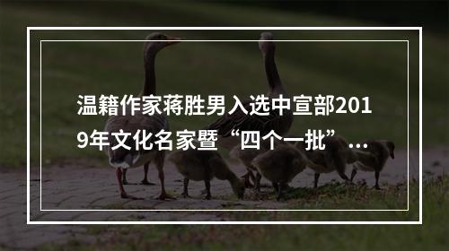 温籍作家蒋胜男入选中宣部2019年文化名家暨“四个一批”人才