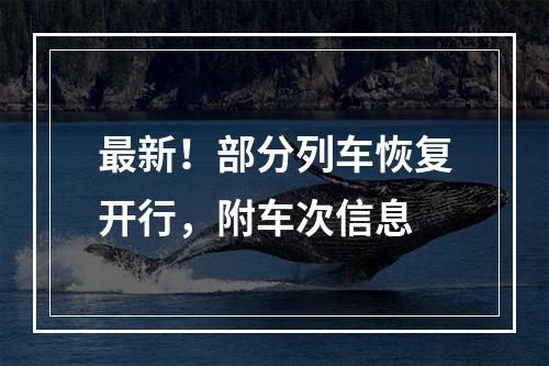最新！部分列车恢复开行，附车次信息