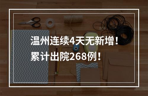 温州连续4天无新增！累计出院268例！