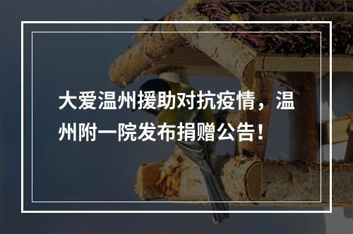 大爱温州援助对抗疫情，温州附一院发布捐赠公告！