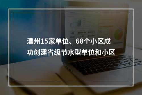 温州15家单位、68个小区成功创建省级节水型单位和小区