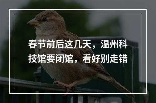 春节前后这几天，温州科技馆要闭馆，看好别走错