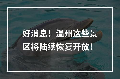 好消息！温州这些景区将陆续恢复开放！