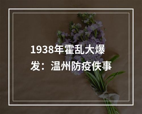 1938年霍乱大爆发：温州防疫佚事