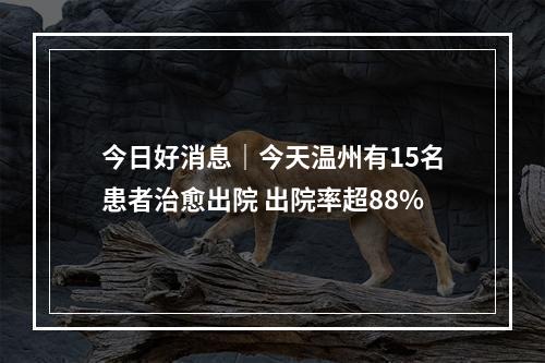 今日好消息｜今天温州有15名患者治愈出院 出院率超88%