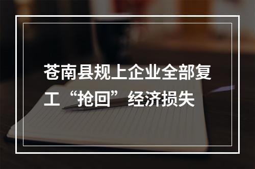 苍南县规上企业全部复工“抢回”经济损失