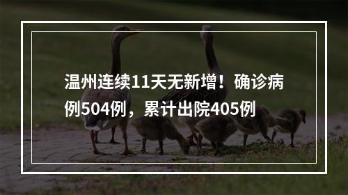 温州连续11天无新增！确诊病例504例，累计出院405例