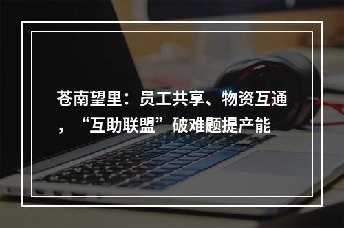 苍南望里：员工共享、物资互通，“互助联盟”破难题提产能