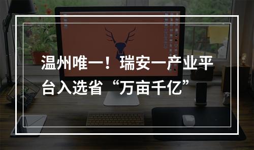 温州唯一！瑞安一产业平台入选省“万亩千亿”