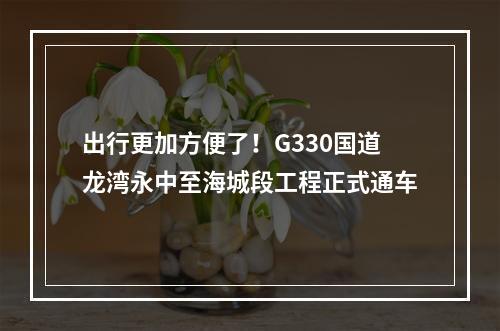 出行更加方便了！G330国道龙湾永中至海城段工程正式通车