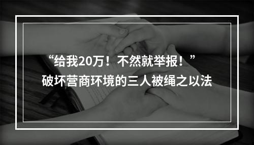 “给我20万！不然就举报！”破坏营商环境的三人被绳之以法