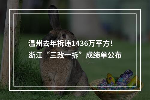 温州去年拆违1436万平方！浙江“三改一拆”成绩单公布