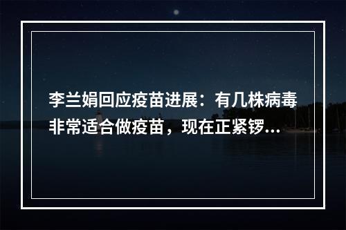 李兰娟回应疫苗进展：有几株病毒非常适合做疫苗，现在正紧锣密鼓地开展